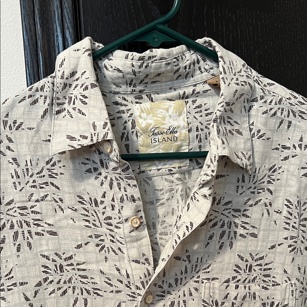 Tasso Elba Island Cream Short-Sleeve Patterned Button-Down Shirt